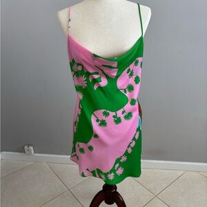 Zara Pink and Green Floral Slip Mini Dress